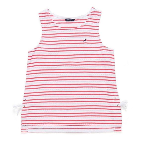 Nautica Girls size 6 Pink and White Striped Scallop Laced Tank Top - Picture 1 of 5